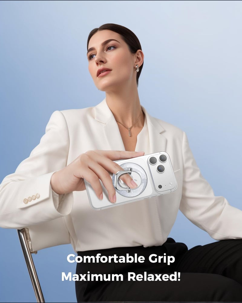 SUPERONE for Magsafe Ring Holder, Magnetic Phone Grip with Adjustable Stand, Removable Magnetic Accessories, iPhone 12/13/14/15/16/17 Series & Magsafe Case - Glitter Silver - Image 4